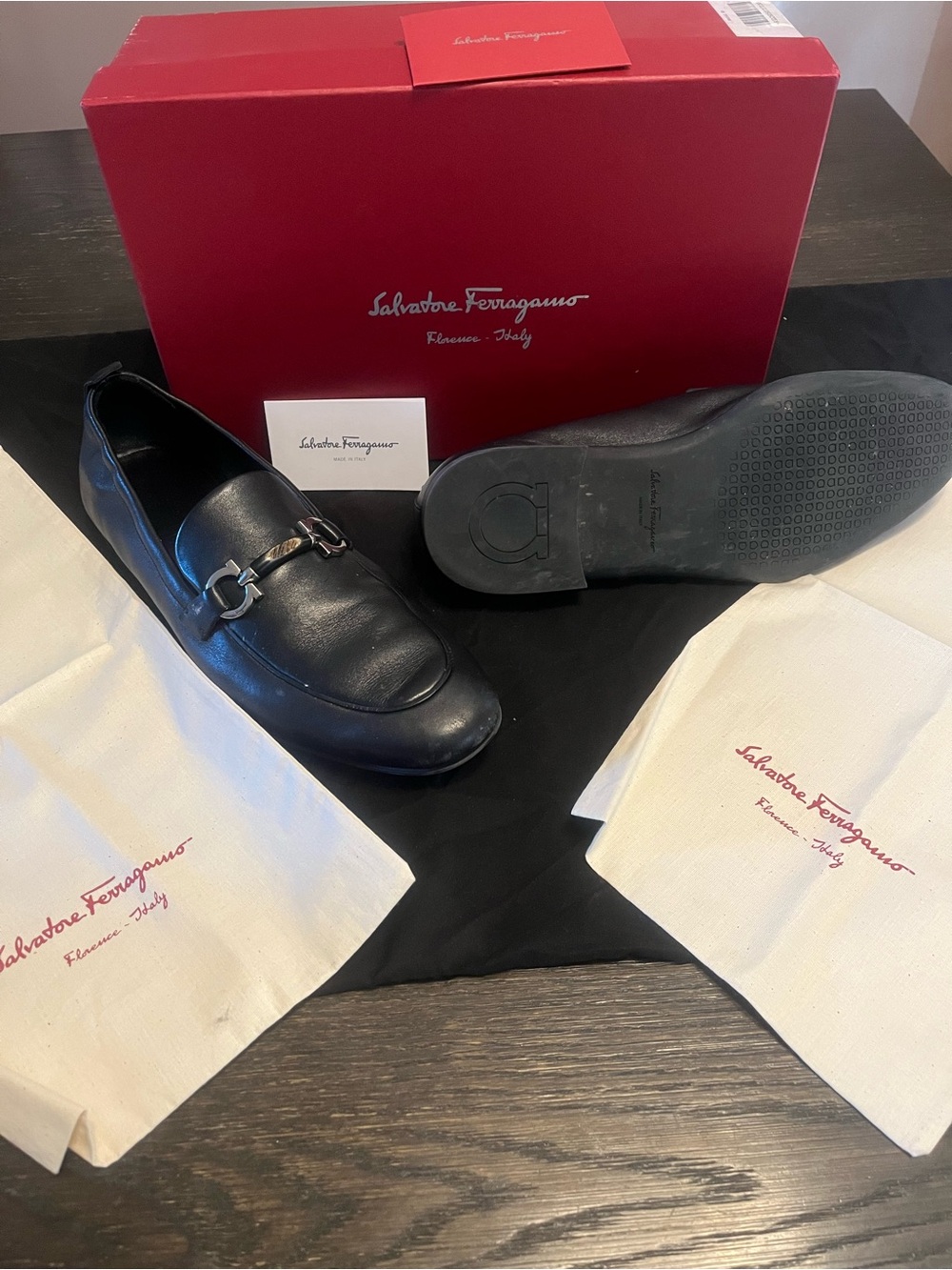 Salvatore Ferragamo Black Leather Horsebit Loafers